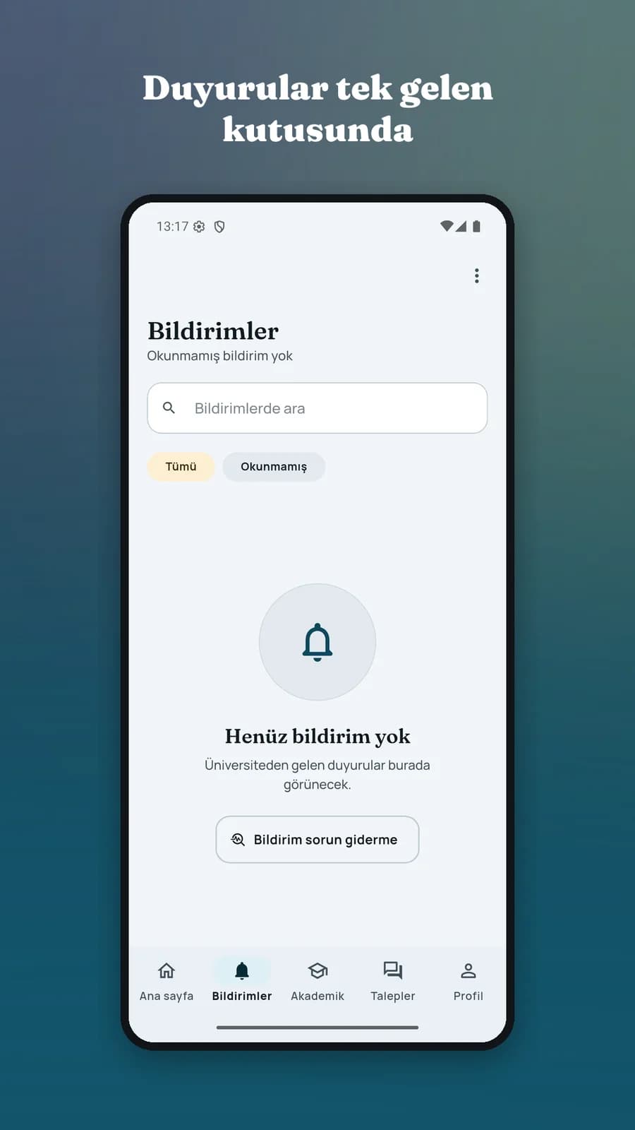 CÜ Mobil — duyurular tek gelen kutusunda