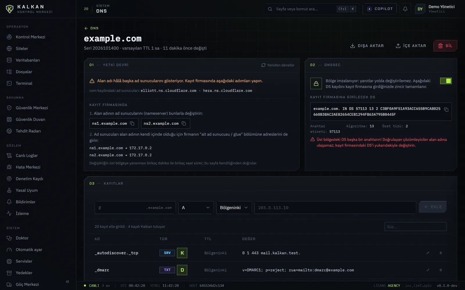 Gömülü DNS: bölge, kayıtlar ve DNSSEC