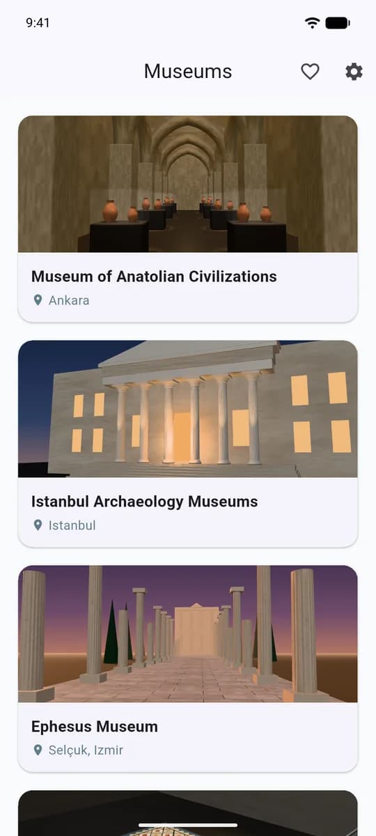 İngilizce arayüz: müze listesi