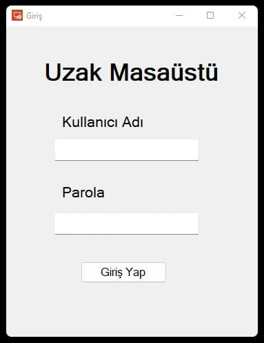 Uzak Masaüstü — giriş penceresi
